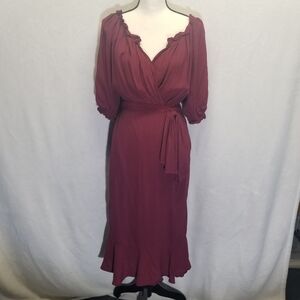 Vici Medium Dress Midi Faux Wrap Maroon Red Whimsigoth Witchy Gothic Bohemian